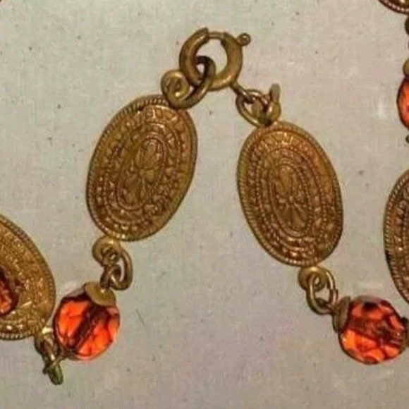 ART DECO CZECH Necklace 1930s Signed Lavalier TOPAZ CITRINE PASTE 15 in Choker - Picture 10 of 12